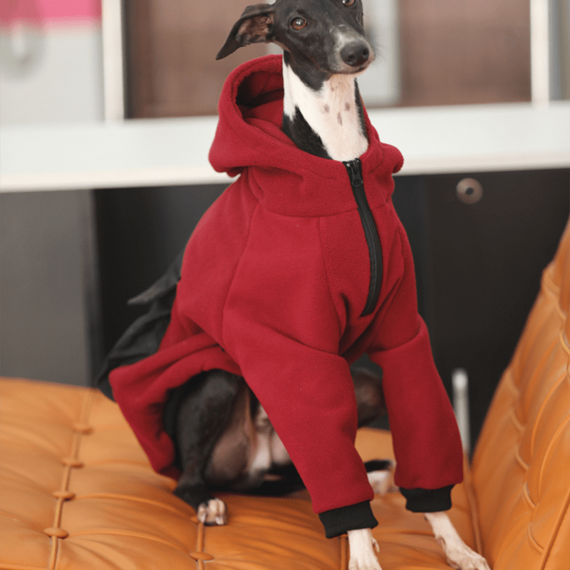 Fleece Hoodie Casual Italian Greyhound Whippet Dog Clothes Red - PIKAPIKA