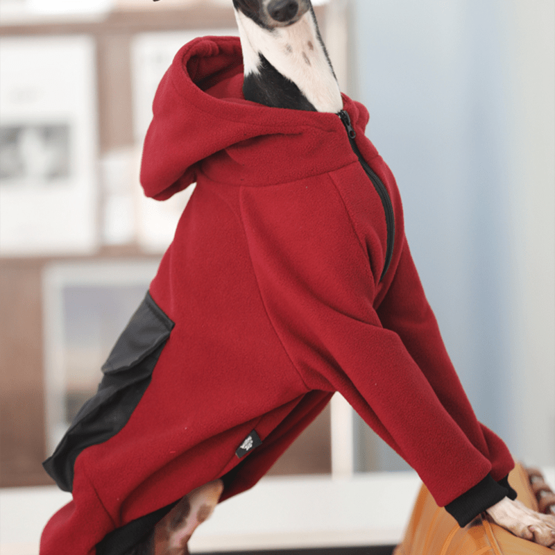 Fleece Hoodie Casual Italian Greyhound Whippet Dog Clothes Red - PIKAPIKA