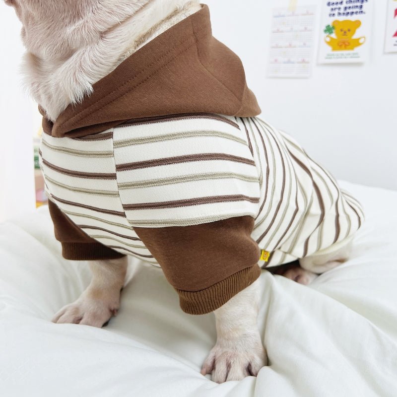 Fleece Stripes Hoodie Bulldog Dog Clothes - PIKAPIKA