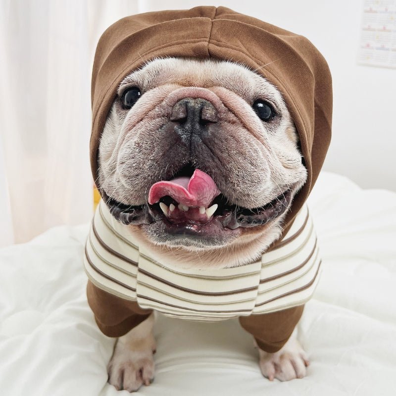 Fleece Stripes Hoodie Bulldog Dog Clothes - PIKAPIKA