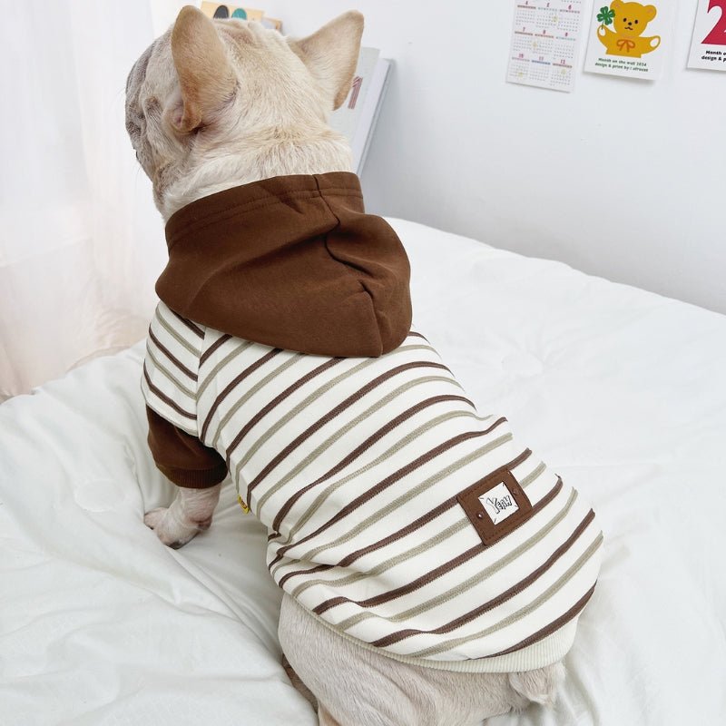 Fleece Stripes Hoodie Bulldog Dog Clothes - PIKAPIKA