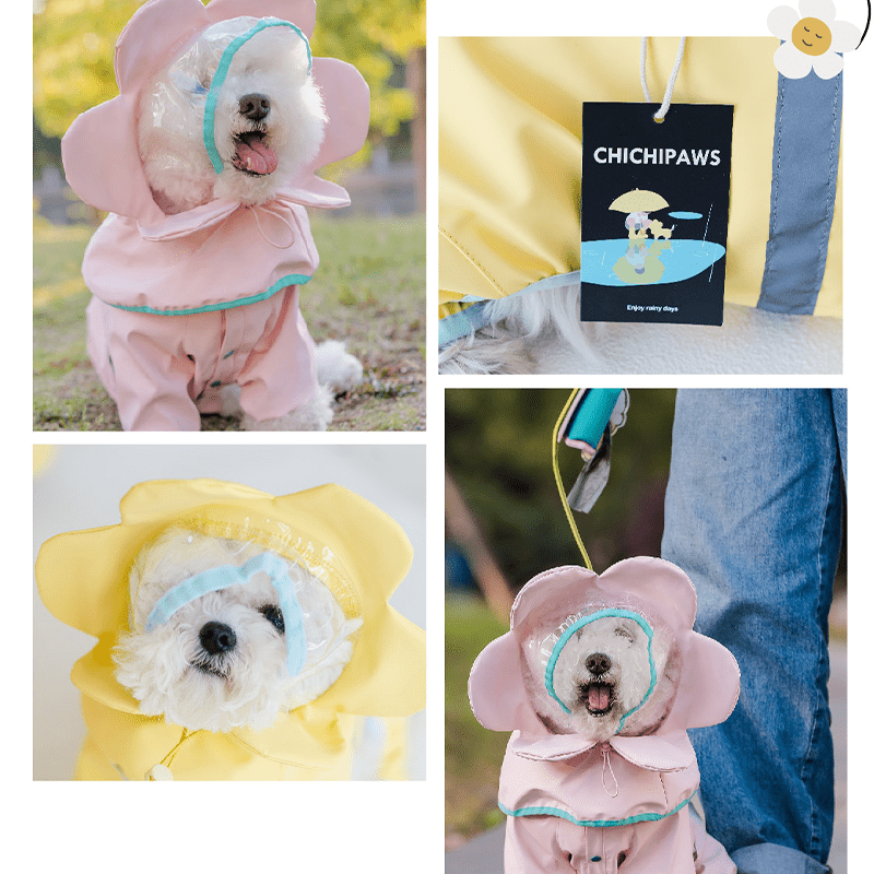 Floral Cloak Waterproof Full - Cover Four - Leg Dog Raincoat Small Medium Dogs - PIKAPIKA