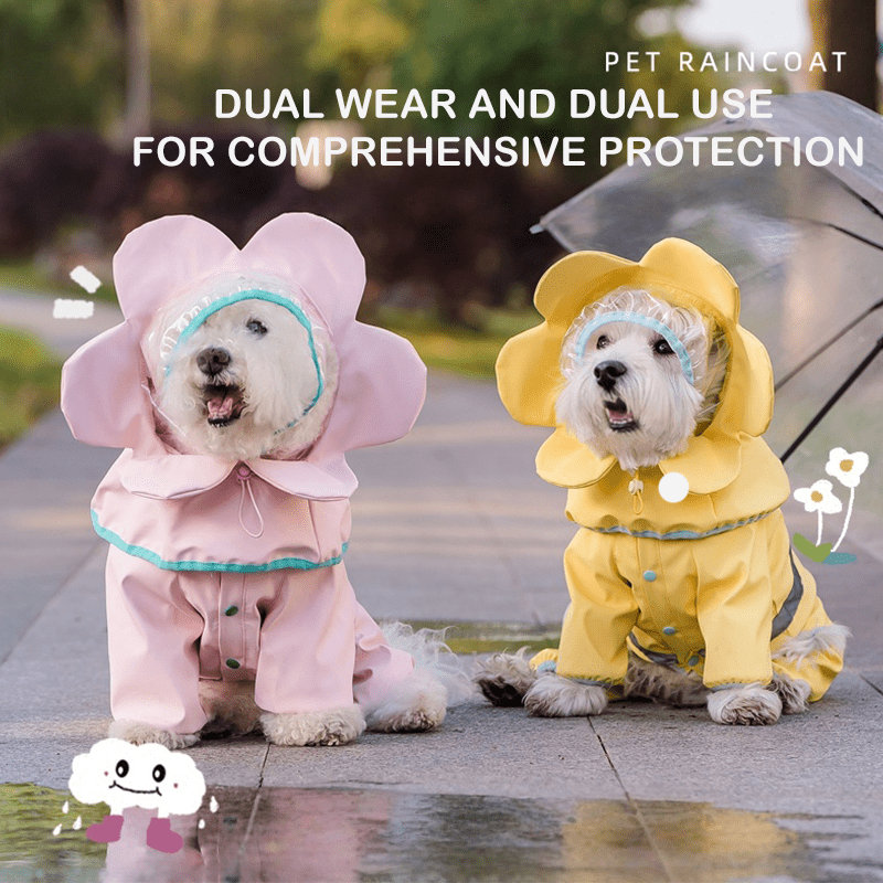 Floral Cloak Waterproof Full - Cover Four - Leg Dog Raincoat Small Medium Dogs - PIKAPIKA