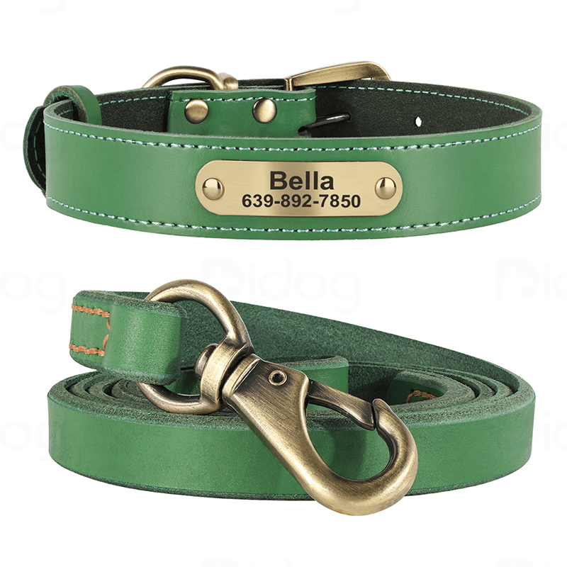 Genuine Leather Anti - Lost Engraved Dog Collar Custom ID Tag for Small Medium Dogs - PIKAPIKA
