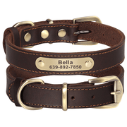 Genuine Leather Anti - Lost Engraved Dog Collar Custom ID Tag for Small Medium Dogs - PIKAPIKA