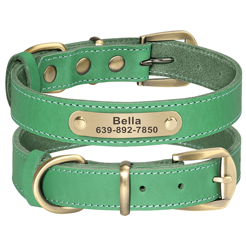 Genuine Leather Anti - Lost Engraved Dog Collar Custom ID Tag for Small Medium Dogs - PIKAPIKA