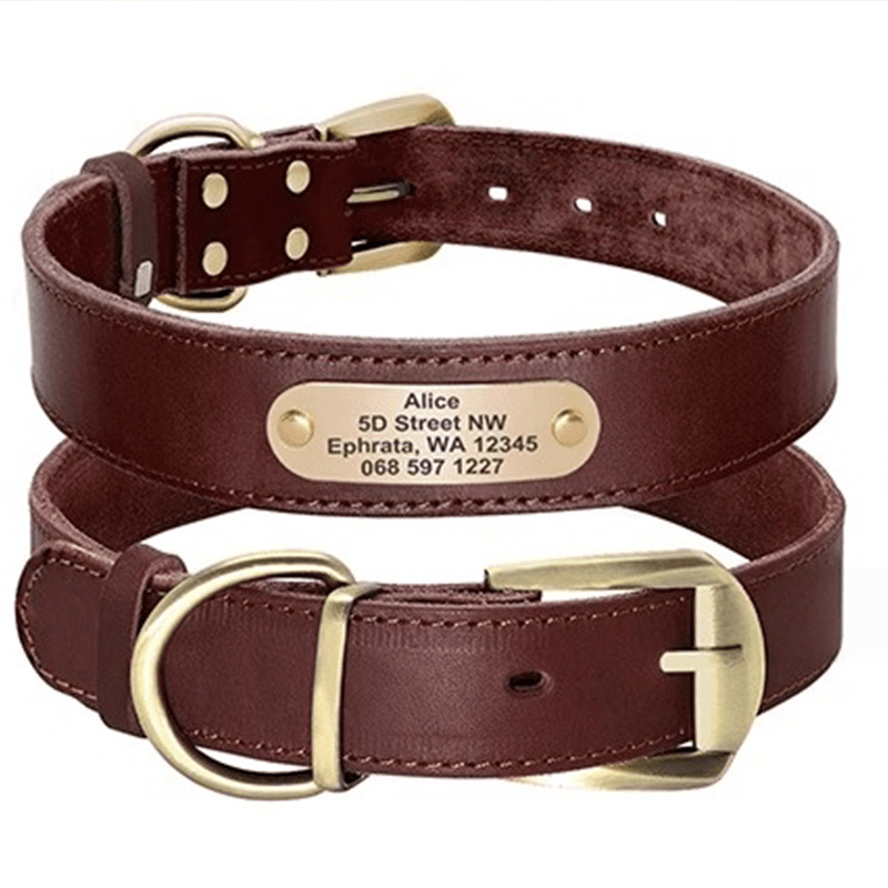 Genuine Leather Dog Collar Strong Durable Neck Strap for Medium Big Dogs - PIKAPIKA