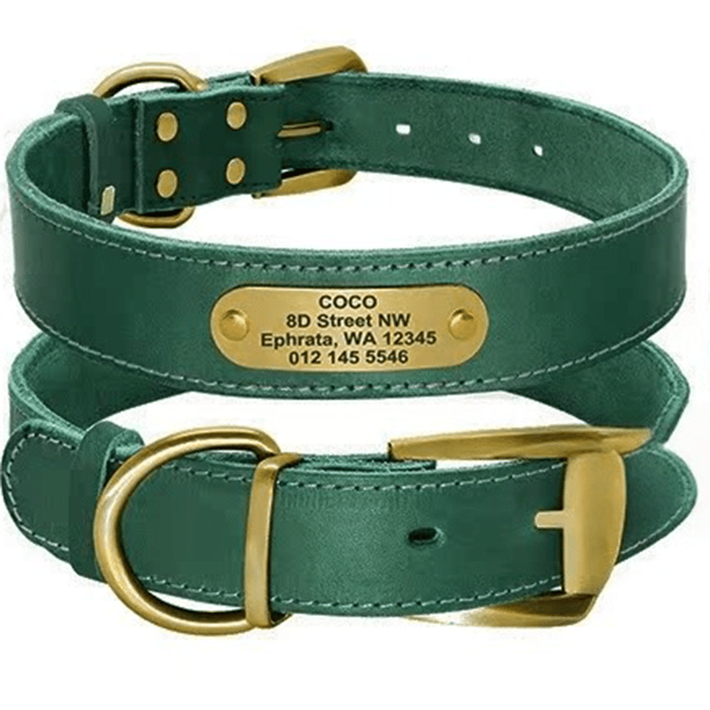 Genuine Leather Dog Collar Strong Durable Neck Strap for Medium Big Dogs - PIKAPIKA