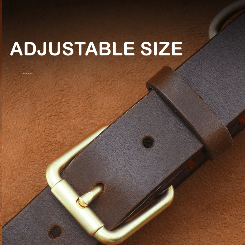 Genuine Leather Dog Collar Strong Durable Neck Strap for Medium Big Dogs - PIKAPIKA