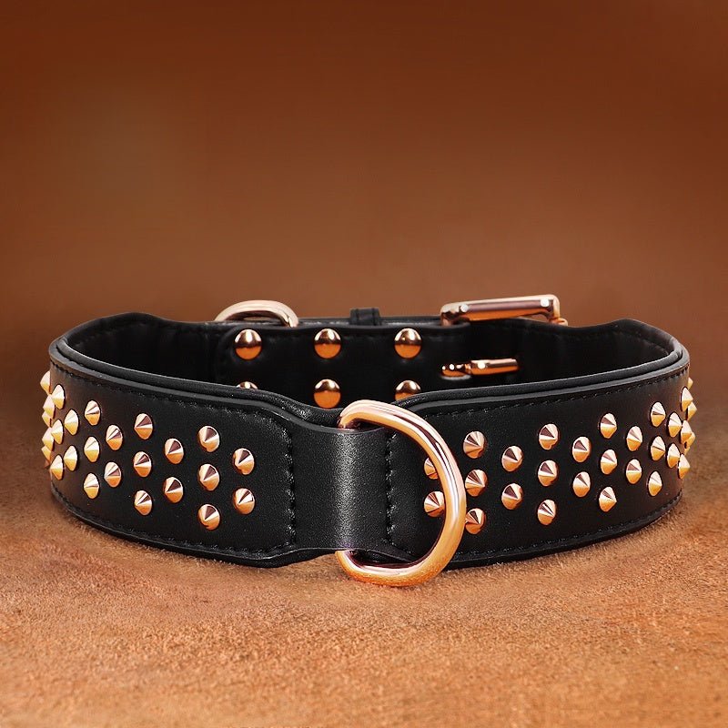 Genuine Leather Studded Dog Collar Anti - Bite Durable Neck Strap for Large Dogs - PIKAPIKA