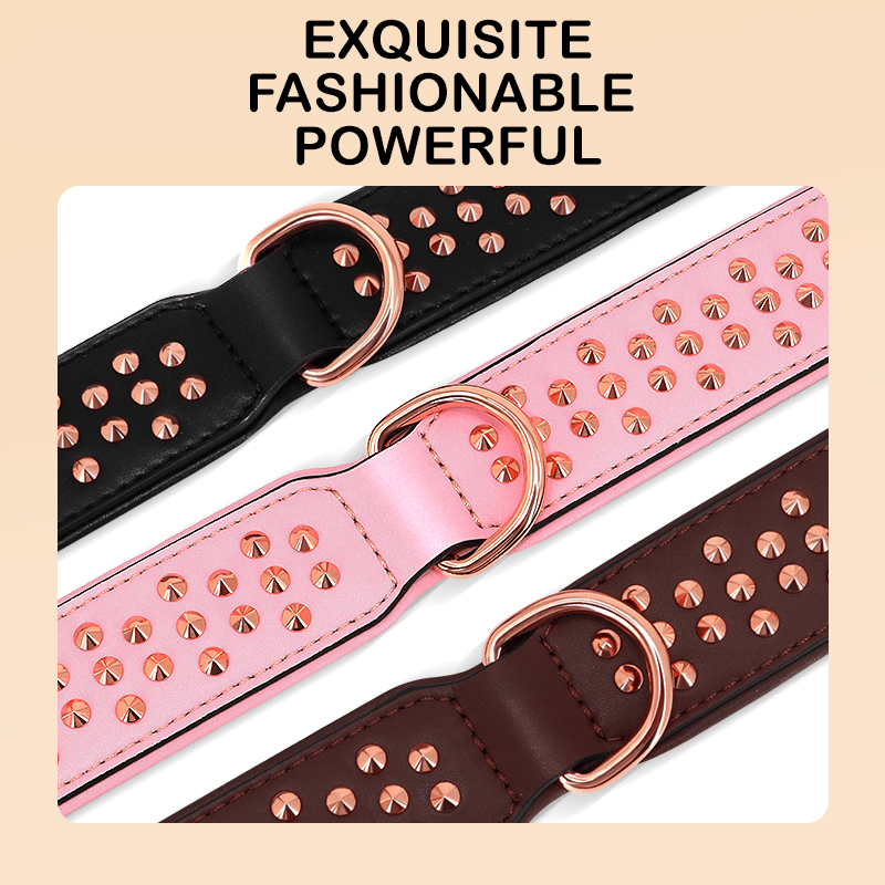 Genuine Leather Studded Dog Collar Anti - Bite Durable Neck Strap for Large Dogs - PIKAPIKA