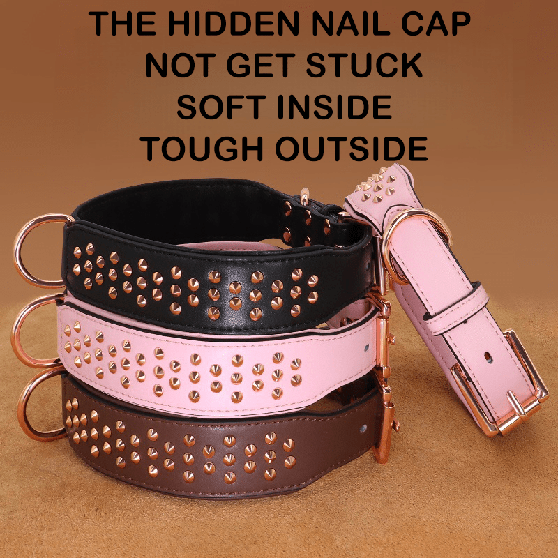 Genuine Leather Studded Dog Collar Anti - Bite Durable Neck Strap for Large Dogs - PIKAPIKA