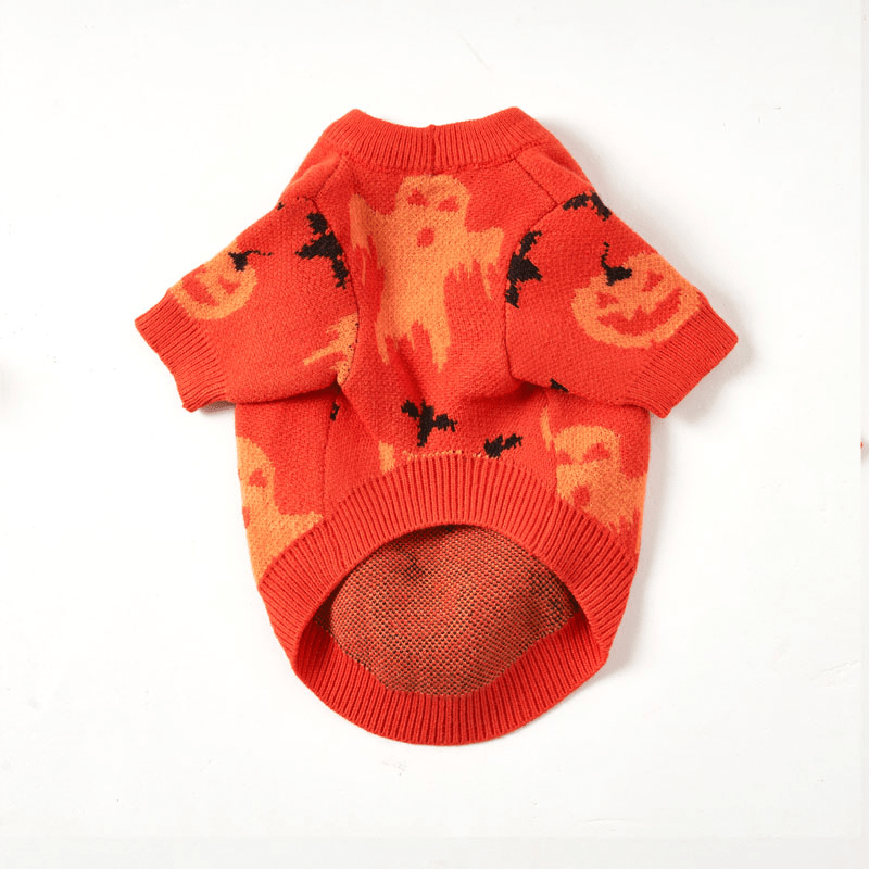 Halloween Dog Sweater Knit Wear Cat Sweater Orange Pumpkin - PIKAPIKA