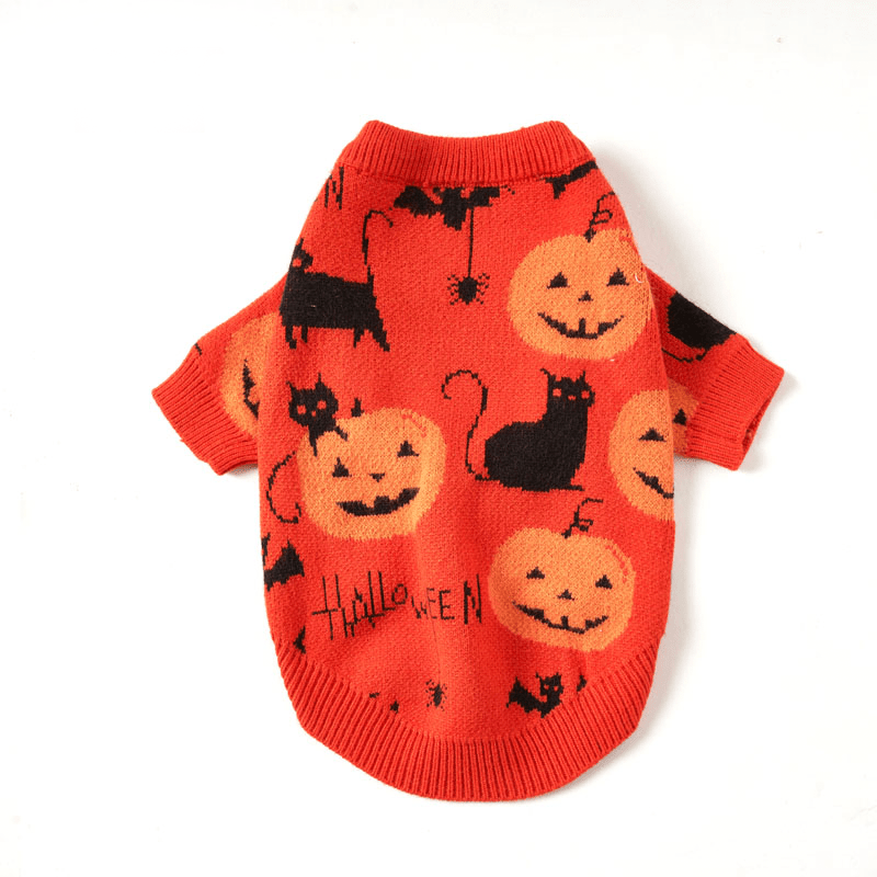 Halloween Dog Sweater Knit Wear Cat Sweater Orange Pumpkin - PIKAPIKA