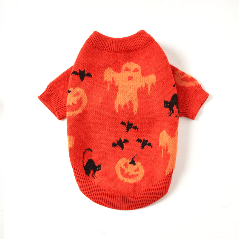 Halloween Dog Sweater Knit Wear Cat Sweater Orange Pumpkin - PIKAPIKA