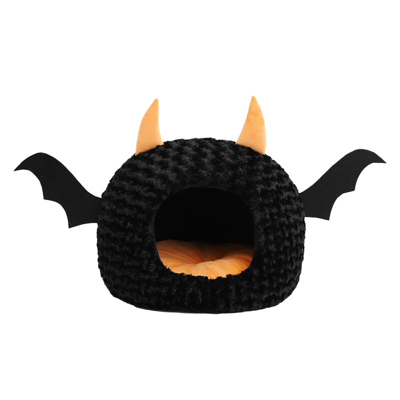 Halloween Little Devil Cartoon Eggshell Pet Bed Warm Semi - Enclosed Cat Dog House - PIKAPIKA
