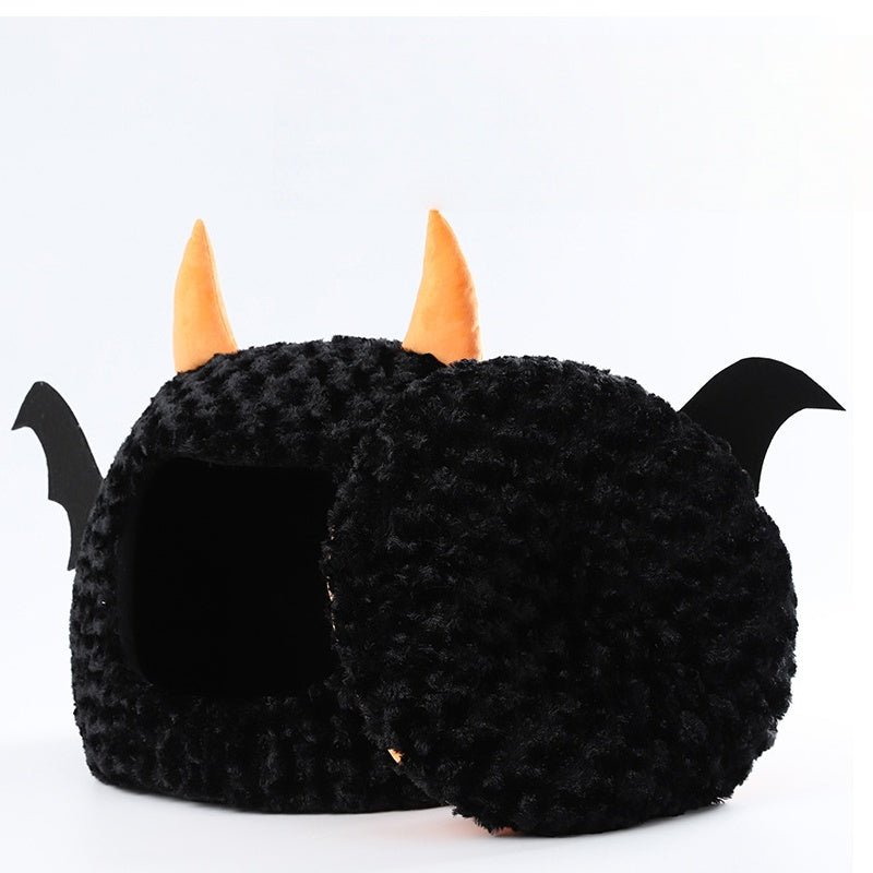 Halloween Little Devil Cartoon Eggshell Pet Bed Warm Semi - Enclosed Cat Dog House - PIKAPIKA