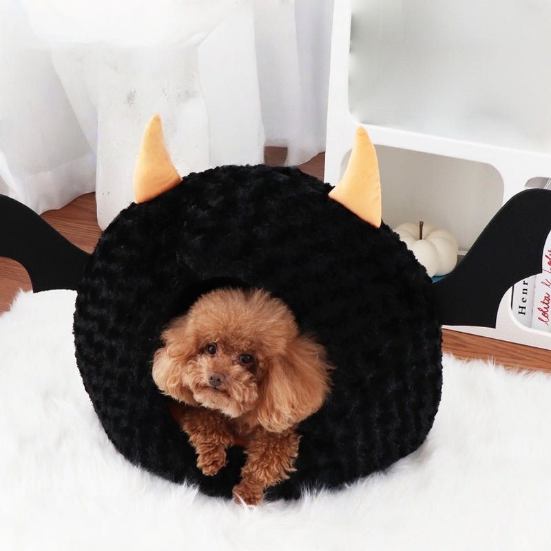 Halloween Little Devil Cartoon Eggshell Pet Bed Warm Semi - Enclosed Cat Dog House - PIKAPIKA