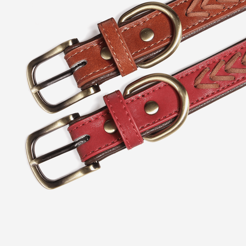 Handmade Leather Dog Collar Personalized Name Tag with Leashes - PIKAPIKA