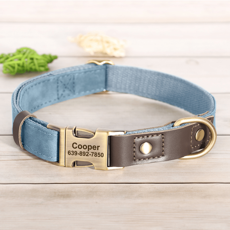 Handmade Leather Engraved Anti - Lost Dog Collar for Medium Large Dogs - PIKAPIKA