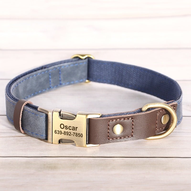Handmade Leather Engraved Anti - Lost Dog Collar for Medium Large Dogs - PIKAPIKA