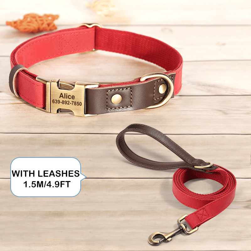 Handmade Leather Engraved Anti - Lost Dog Collar for Medium Large Dogs - PIKAPIKA