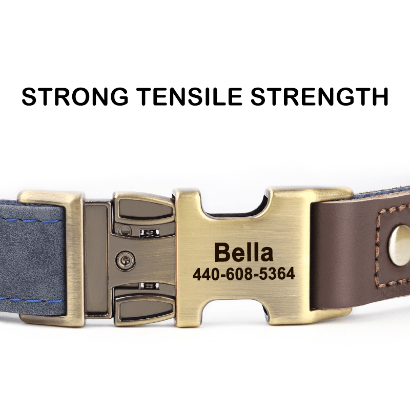 Handmade Leather Engraved Anti - Lost Dog Collar for Medium Large Dogs - PIKAPIKA