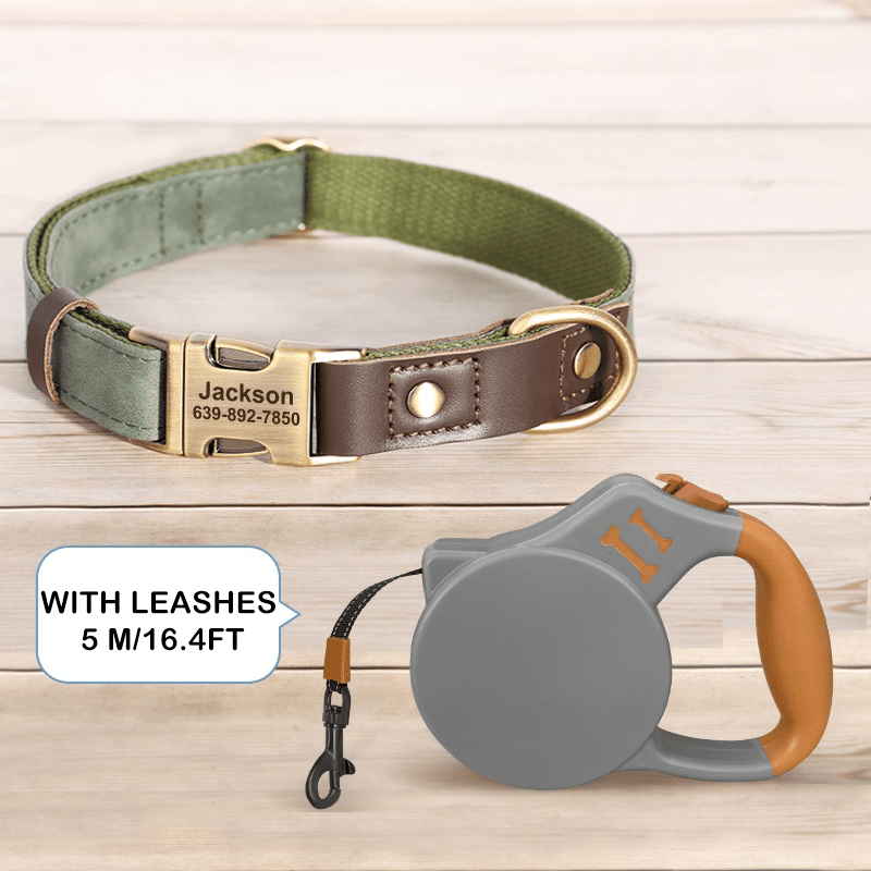 Handmade Leather Engraved Anti - Lost Dog Collar for Medium Large Dogs - PIKAPIKA