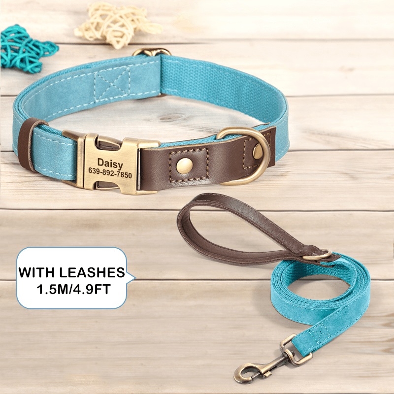Handmade Leather Engraved Anti - Lost Dog Collar for Medium Large Dogs - PIKAPIKA