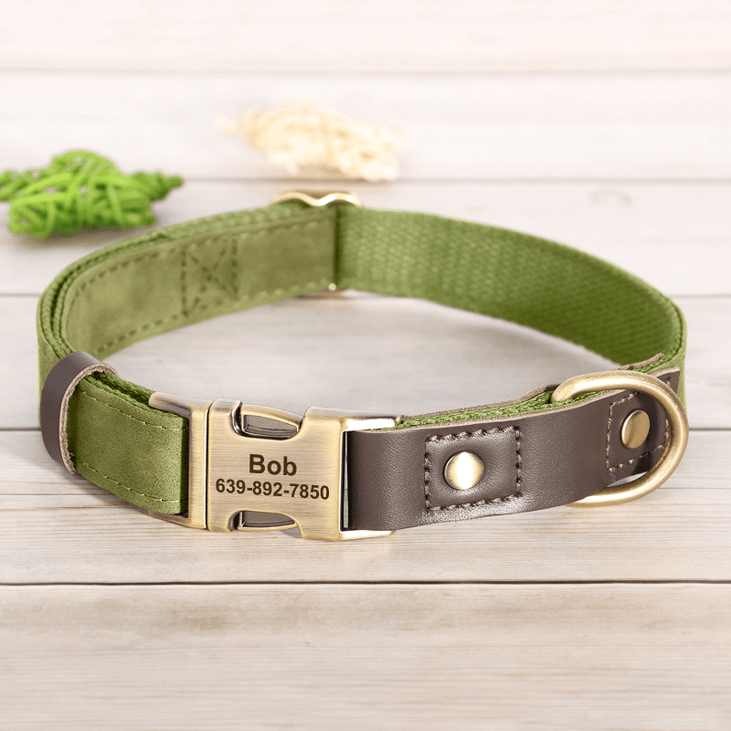 Handmade Leather Engraved Anti - Lost Dog Collar for Medium Large Dogs - PIKAPIKA