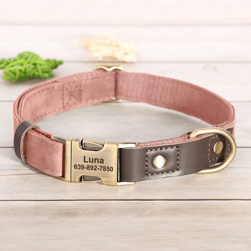 Handmade Leather Engraved Anti - Lost Dog Collar for Medium Large Dogs - PIKAPIKA