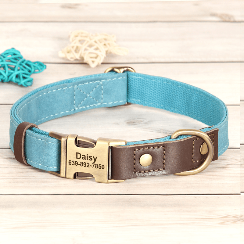 Handmade Leather Engraved Anti - Lost Dog Collar for Medium Large Dogs - PIKAPIKA