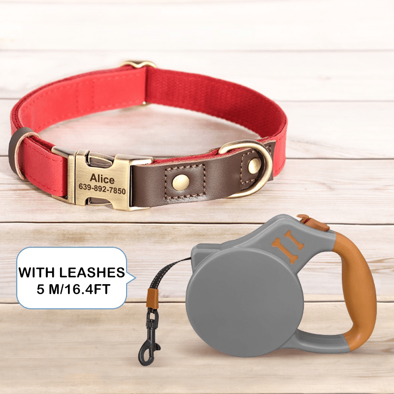 Handmade Leather Engraved Anti - Lost Dog Collar for Medium Large Dogs - PIKAPIKA