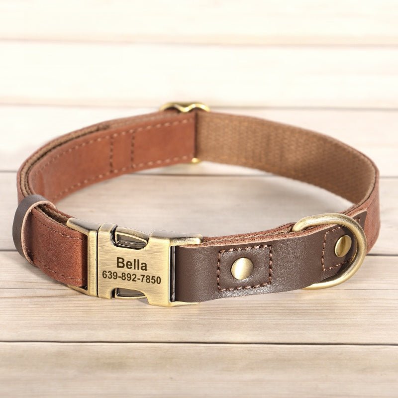 Handmade Leather Engraved Anti - Lost Dog Collar for Medium Large Dogs - PIKAPIKA