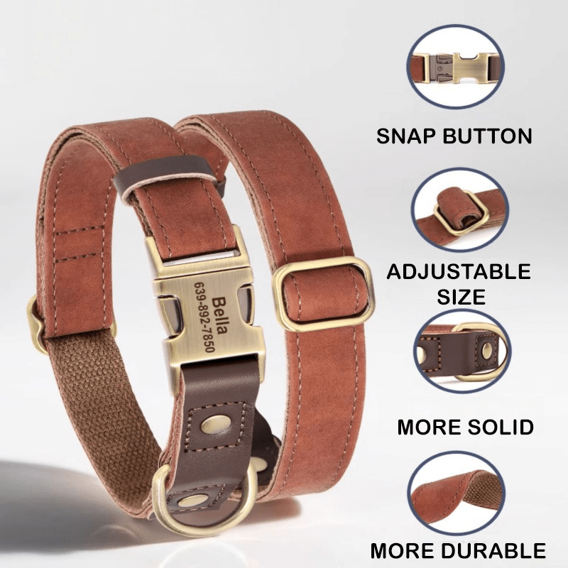 Handmade Leather Engraved Anti - Lost Dog Collar for Medium Large Dogs - PIKAPIKA