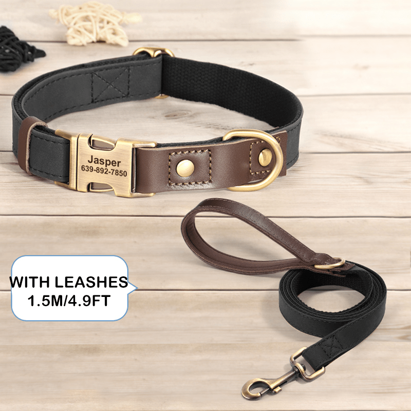 Handmade Leather Engraved Anti - Lost Dog Collar for Medium Large Dogs - PIKAPIKA