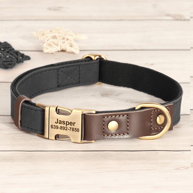 Handmade Leather Engraved Anti - Lost Dog Collar for Medium Large Dogs - PIKAPIKA
