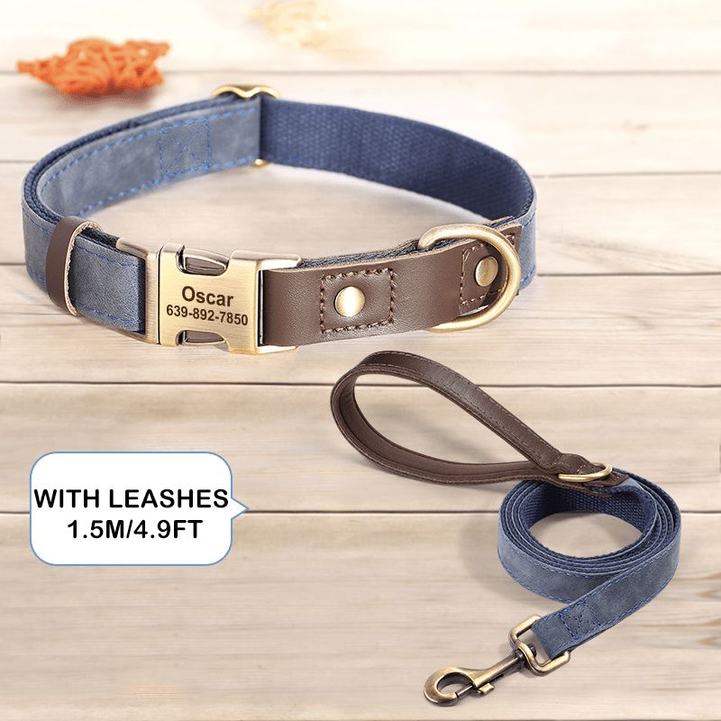 Handmade Leather Engraved Anti - Lost Dog Collar for Medium Large Dogs - PIKAPIKA