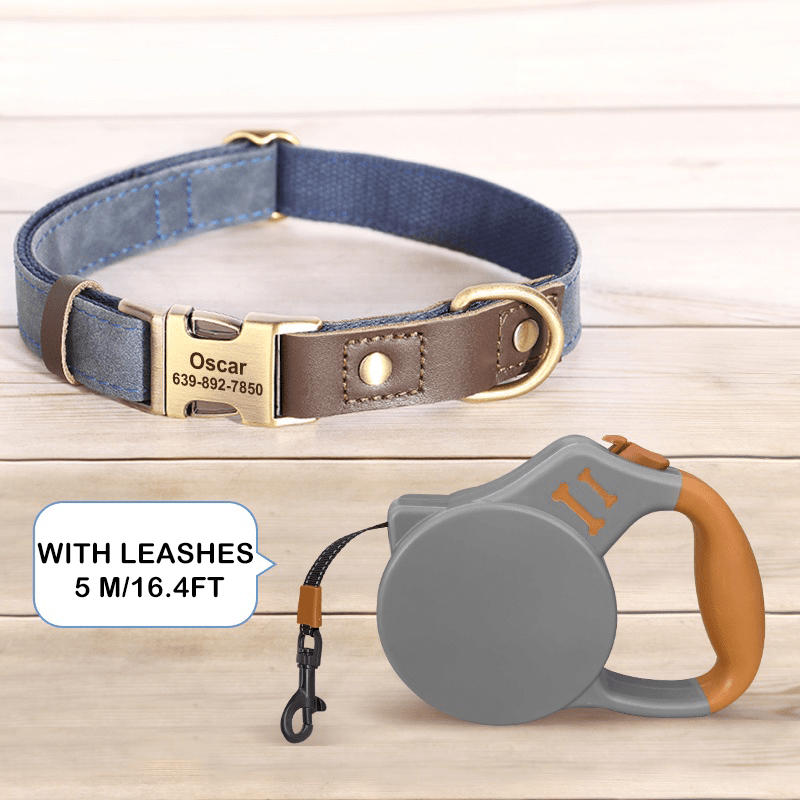 Handmade Leather Engraved Anti - Lost Dog Collar for Medium Large Dogs - PIKAPIKA