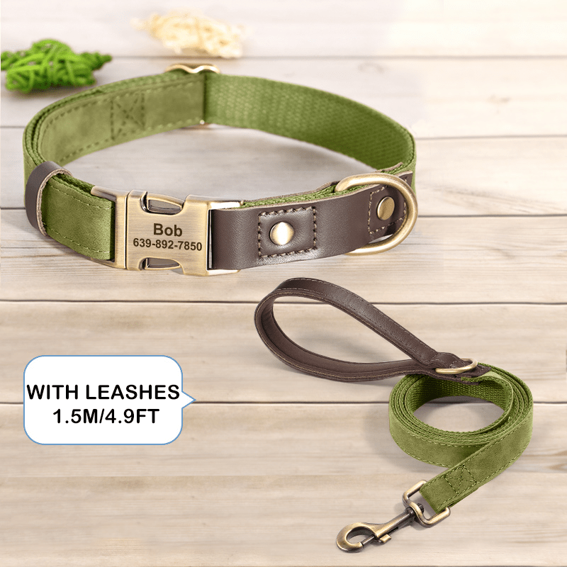 Handmade Leather Engraved Anti - Lost Dog Collar for Medium Large Dogs - PIKAPIKA