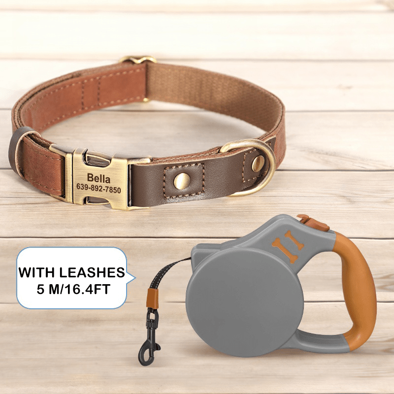 Handmade Leather Engraved Anti - Lost Dog Collar for Medium Large Dogs - PIKAPIKA