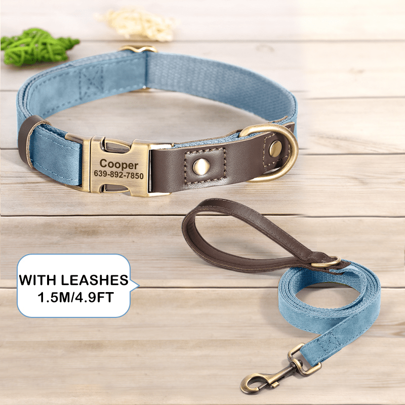 Handmade Leather Engraved Anti - Lost Dog Collar for Medium Large Dogs - PIKAPIKA