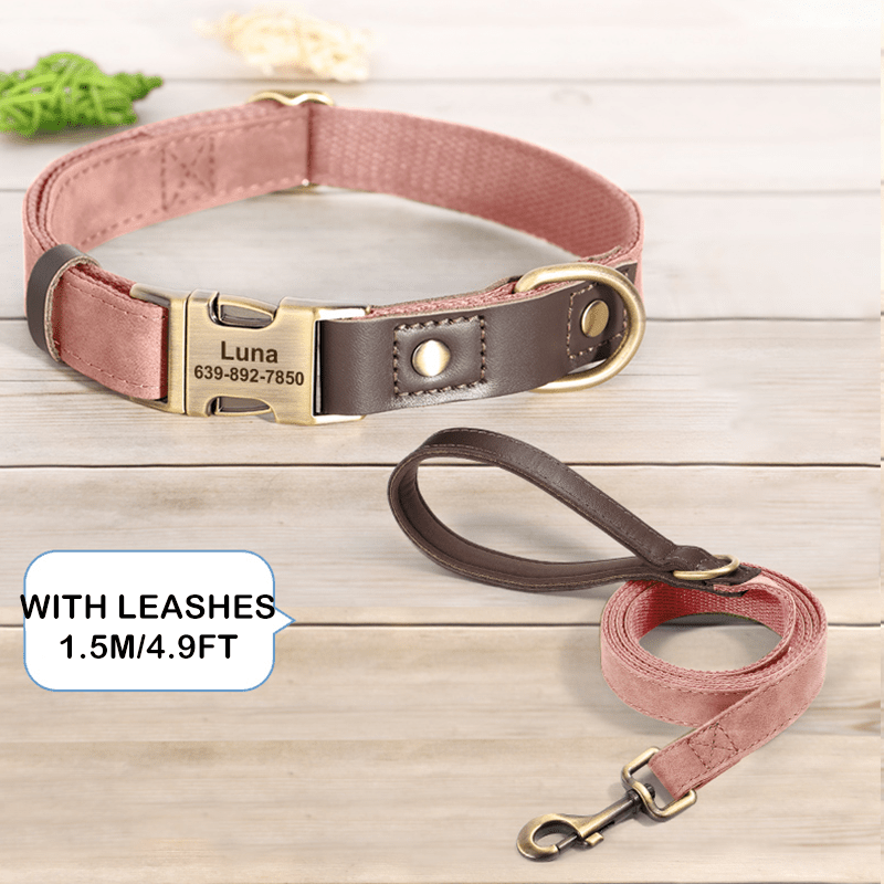 Handmade Leather Engraved Anti - Lost Dog Collar for Medium Large Dogs - PIKAPIKA