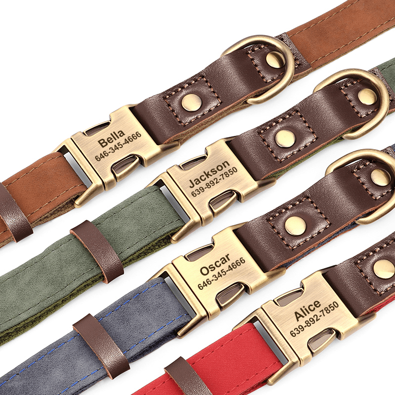 Handmade Leather Engraved Anti - Lost Dog Collar for Medium Large Dogs - PIKAPIKA