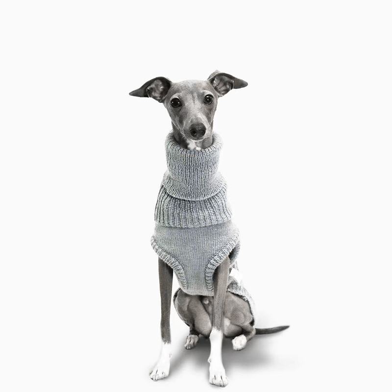 Italian Greyhound Dog Sweater Cable Knit Clothes Vest High Neck Gray - PIKAPIKA