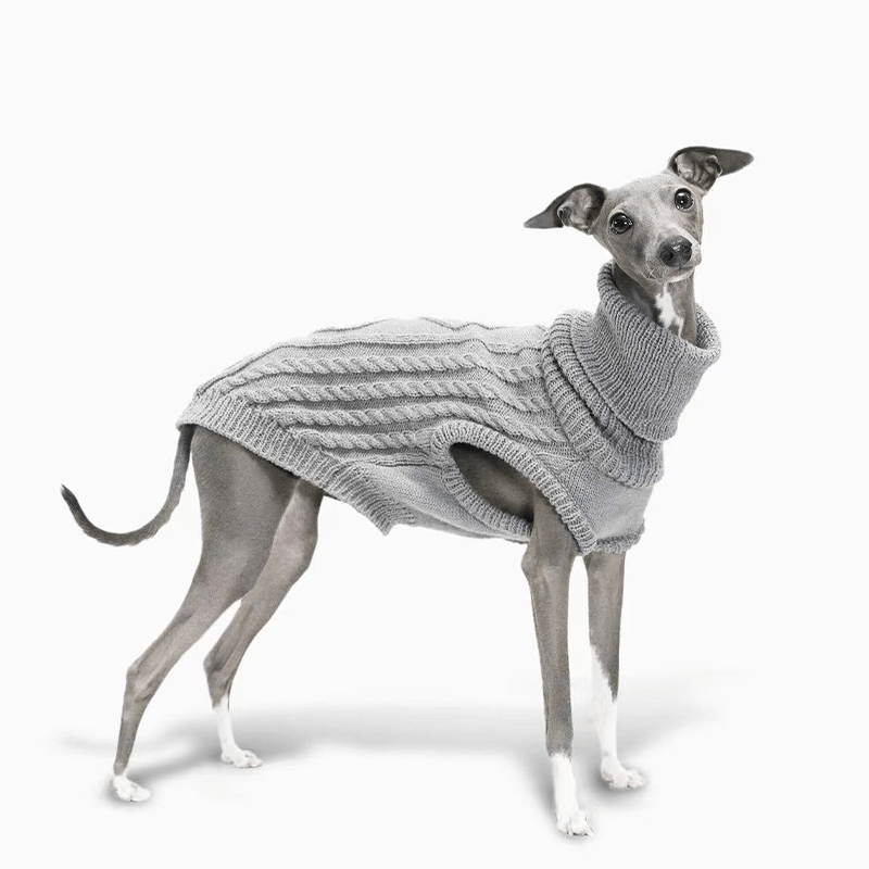 Italian Greyhound Dog Sweater Cable Knit Clothes Vest High Neck Gray - PIKAPIKA