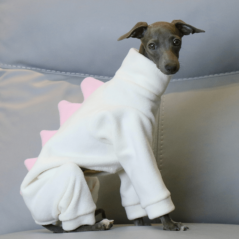 Italian Greyhound Onesies Double Fleece Dinosaur Thick Whippet Dog Clothes White - PIKAPIKA