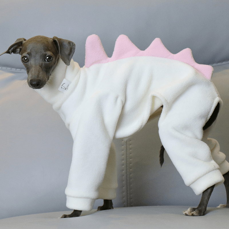 Italian Greyhound Onesies Double Fleece Dinosaur Thick Whippet Dog Clothes White - PIKAPIKA