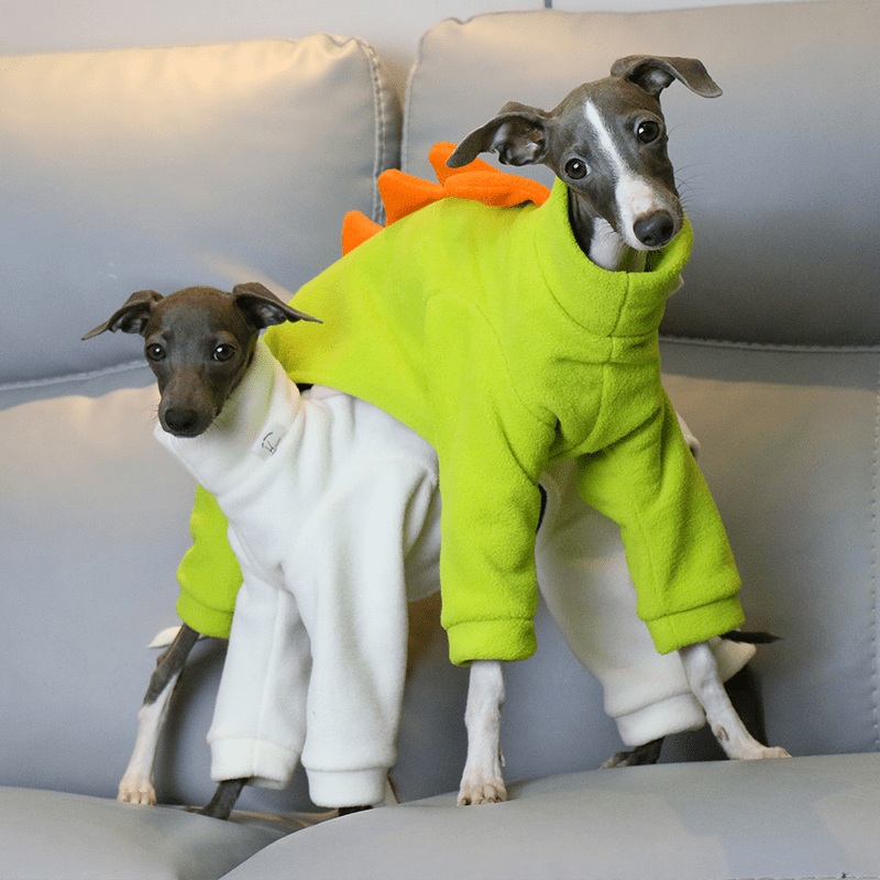 Italian Greyhound Onesies Double Fleece Dinosaur Thick Whippet Dog Clothes White - PIKAPIKA