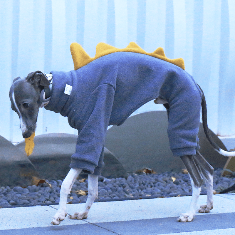 Italian Greyhound Onesies Double Fleece Dinosaur Whippet Dog Clothes Dark Gray - PIKAPIKA